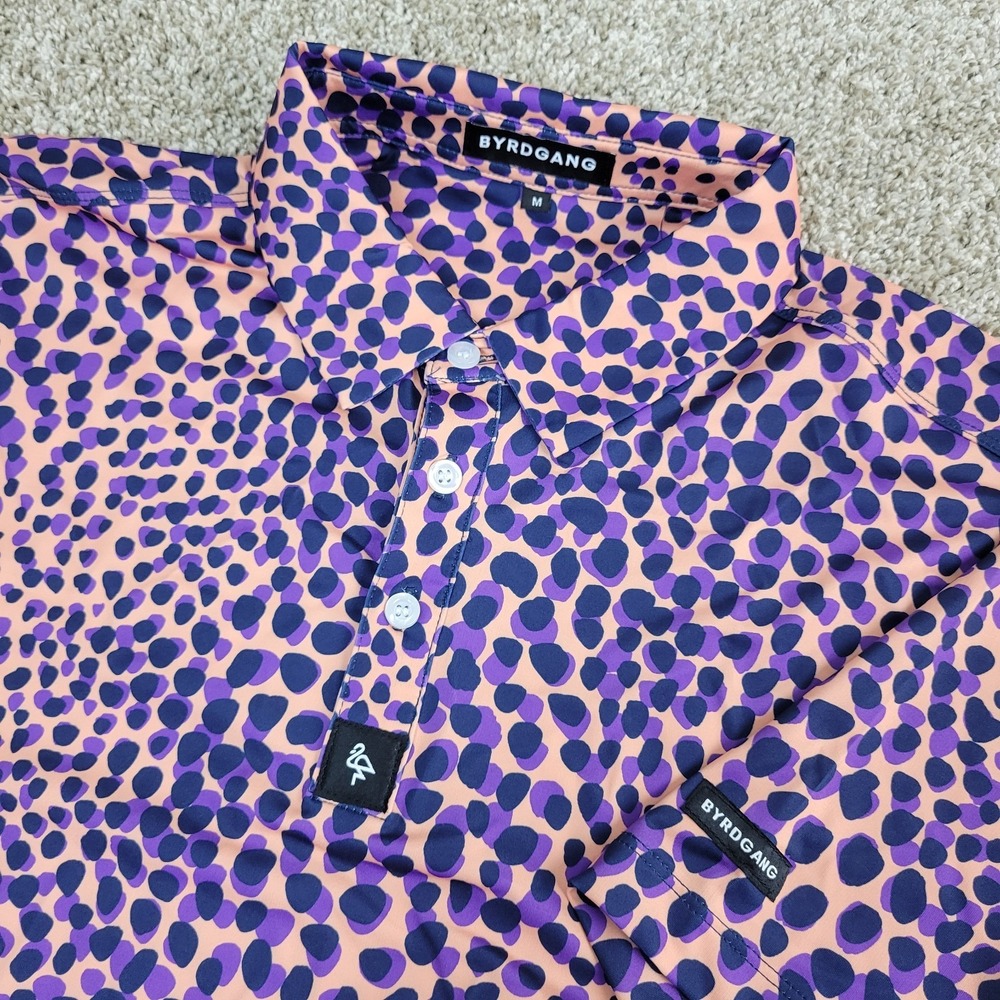 Byrdgang Mens Medium Multicolor Animal Print Performance Stretch Golf Polo SS